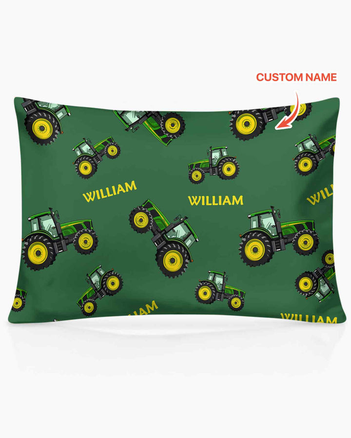 Custom Name Green Tractors Matching Daddy & Me Bamboo Pillow Case