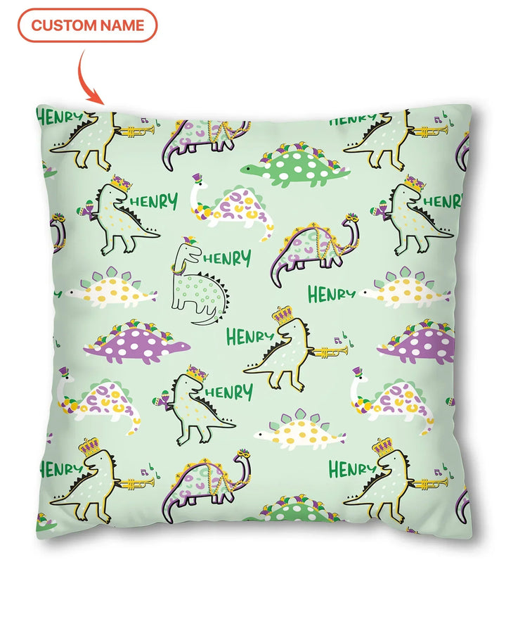 Custom Name Mardi Gras Saurus Bamboo Pillow Case