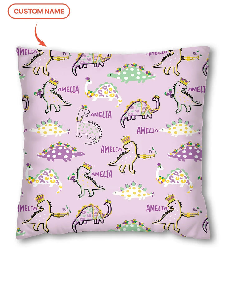 Custom Name Mardi Gras Saurus Bamboo Pillow Case
