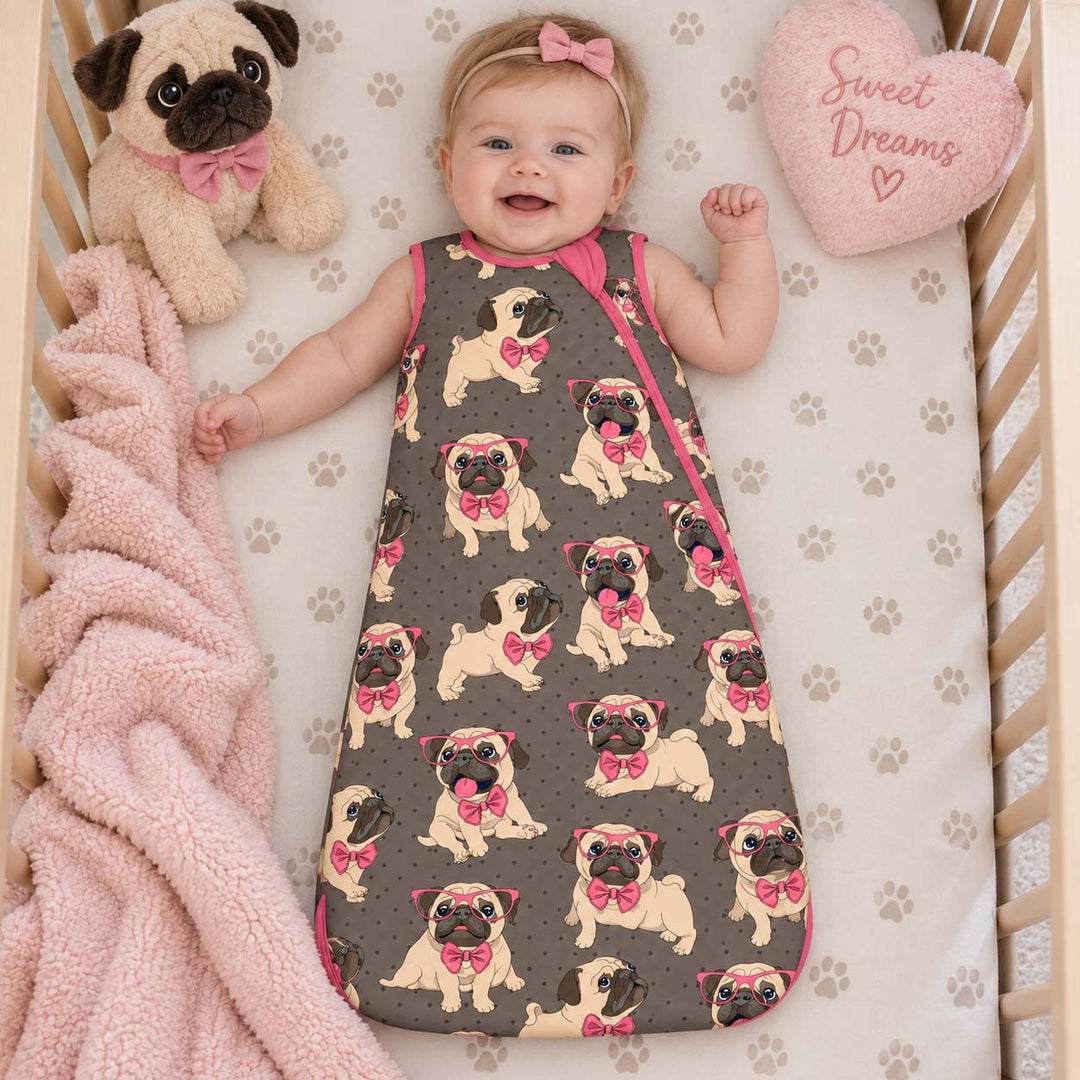 Pink Bow Pug Puppies Bamboo Sleep Bag