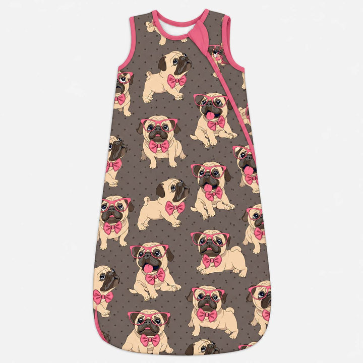 Pink Bow Pug Puppies Bamboo Sleep Bag