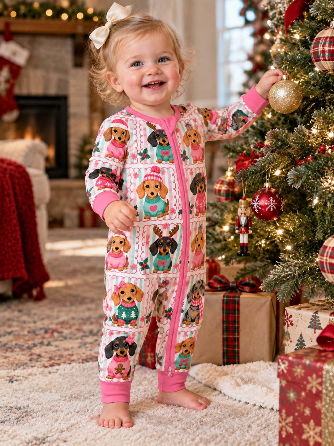 Pink Christmas Dachshund Collection Bamboo Convertible Zippy