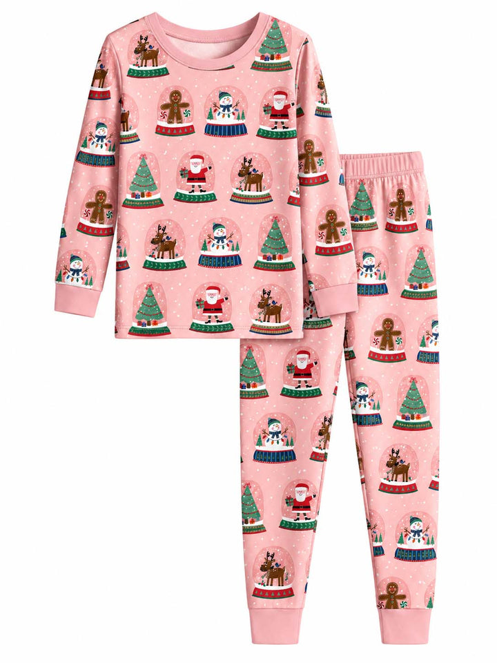 Pink Christmas Snow Globes Bamboo Two Piece Long Sleeve Pajama Set