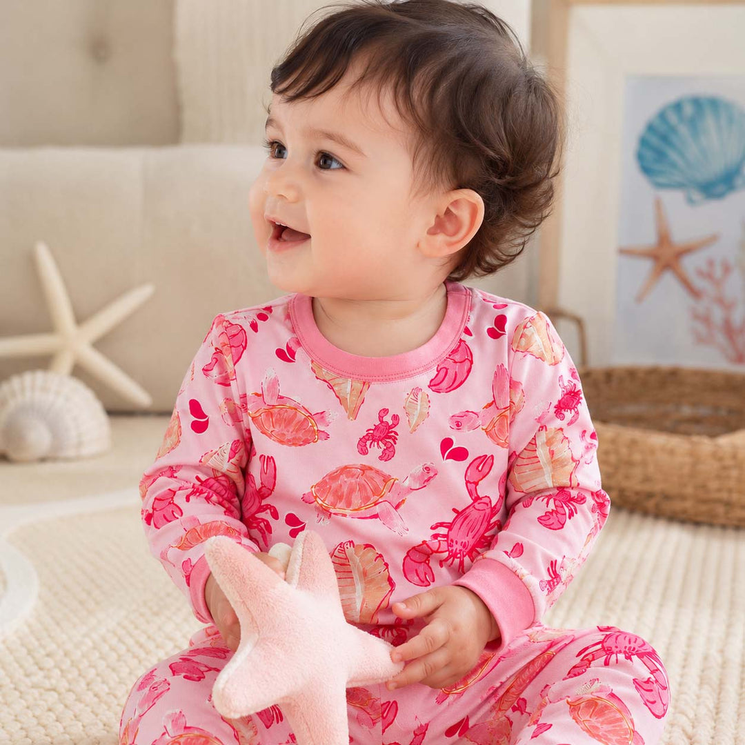Pink Coastal Creatures Bamboo Two Piece Long Sleeve Pajama Set