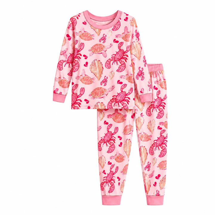 Pink Coastal Creatures Bamboo Two Piece Long Sleeve Pajama Set