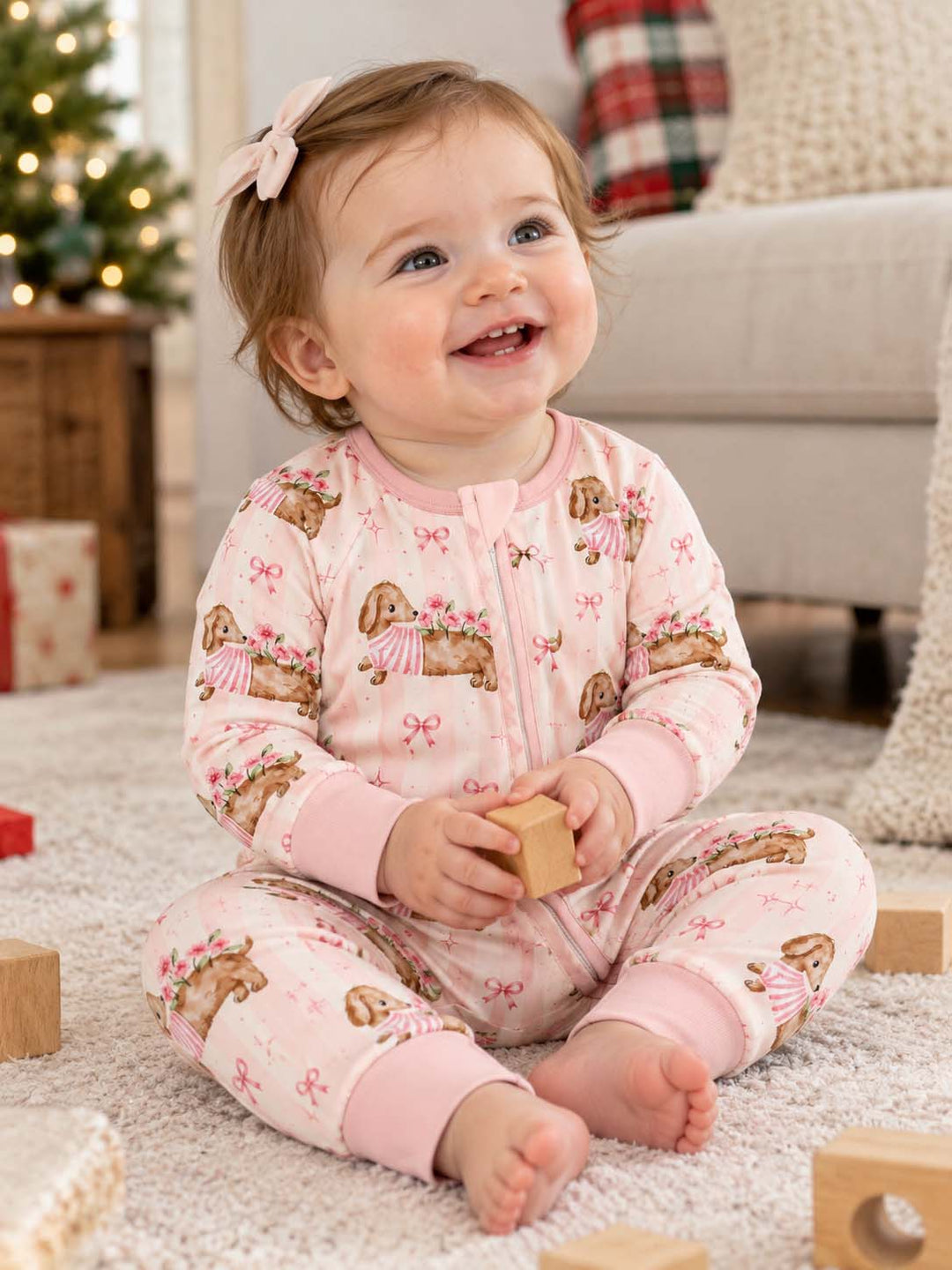 Pink Floral Dachshund Bow Bamboo Convertible Zippy