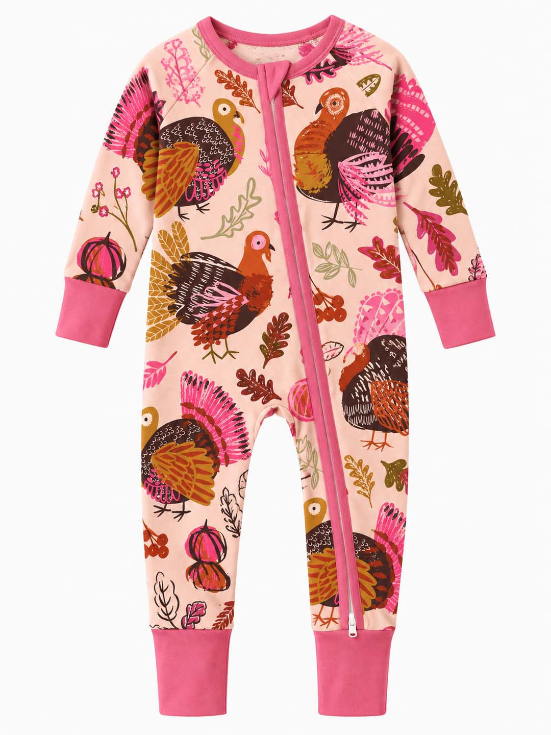 Pink Folk Turkey Harvest Bamboo Convertible Zippy