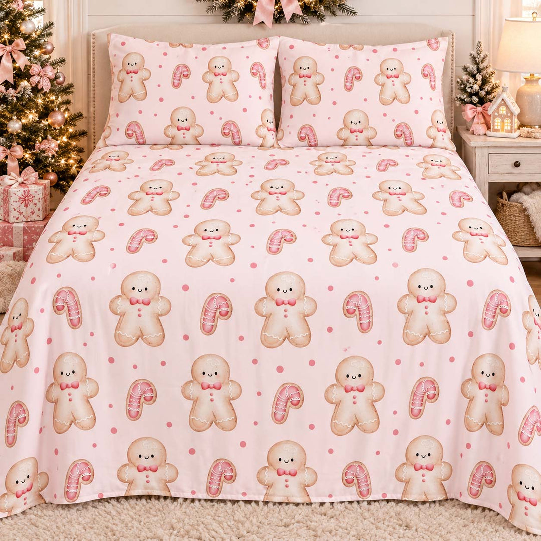 Pink Gingerbread Candy Christmas Bamboo Bedding Set