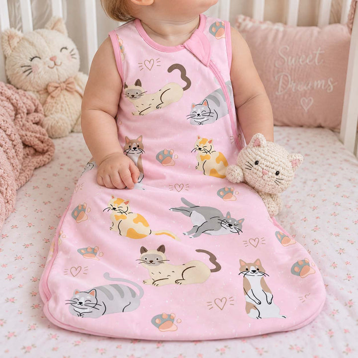 Pink Happy Cats Bamboo Sleep Bag