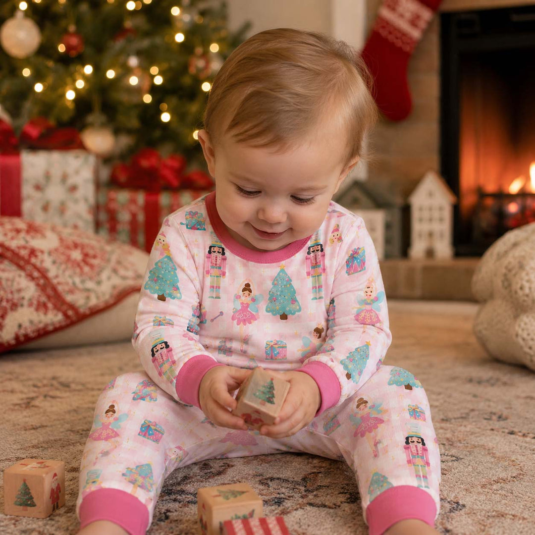 Pink Nutcracker Ballerina Christmas Bamboo Two Piece Long Sleeve Pajama Set