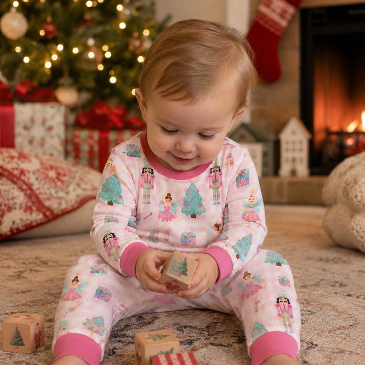 Pink Nutcracker Ballerina Christmas Bamboo Two Piece Long Sleeve Pajama Set