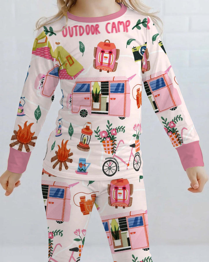 Pink Outdoor Camping Adventure Bamboo Two Piece Long Sleeve Pajama Set