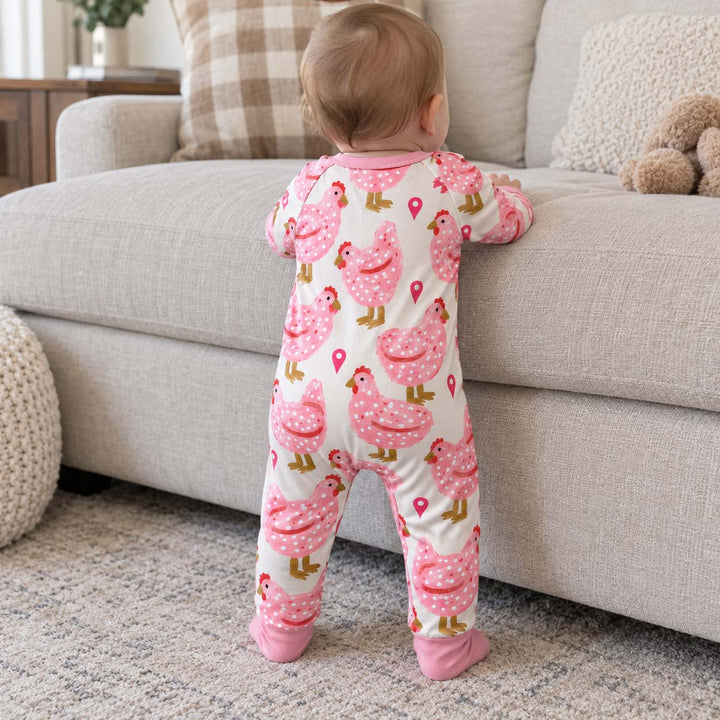Pink Polka Hens Bamboo Convertible Zippy
