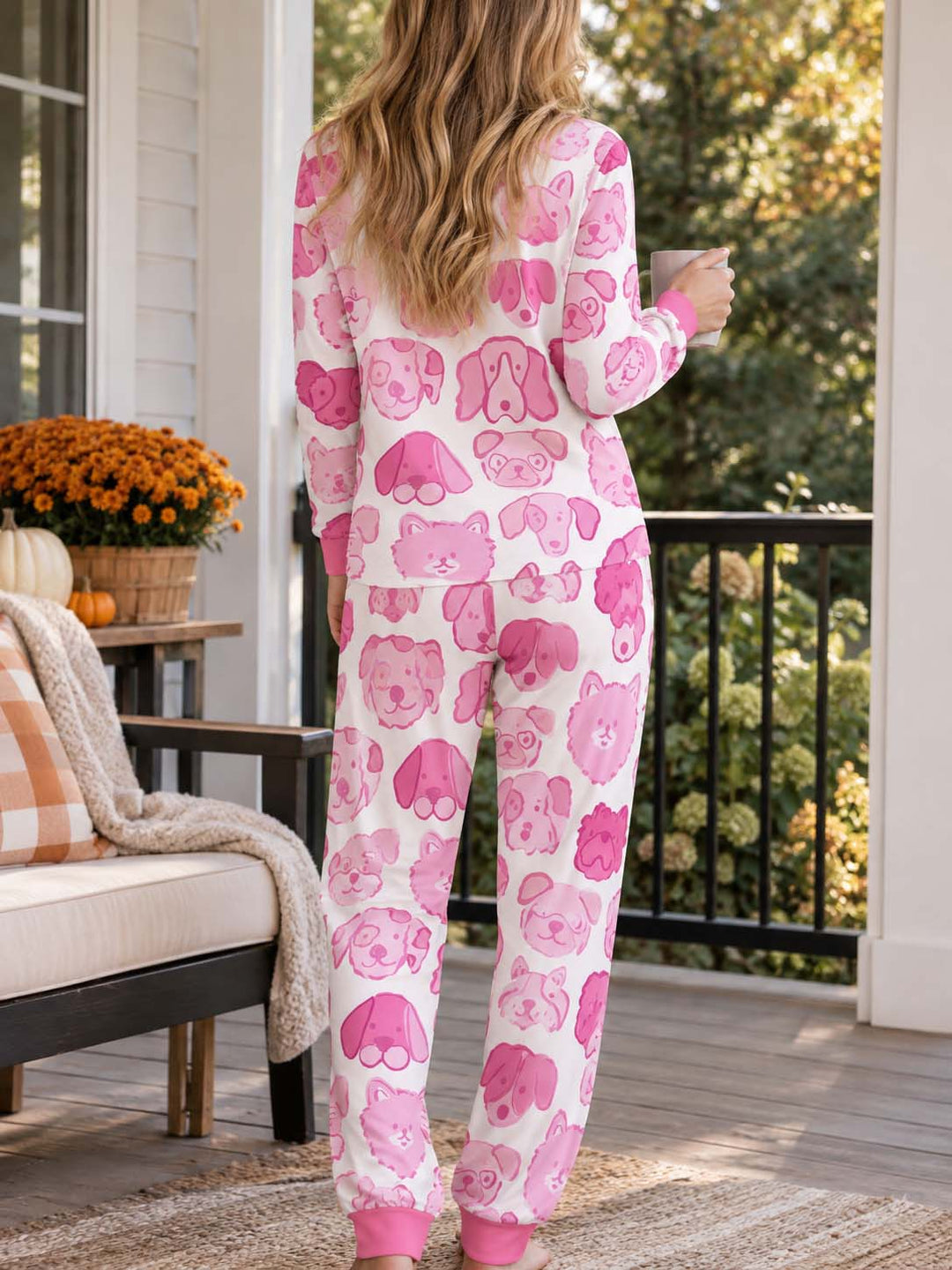 Pink Puppy Faces Bamboo Women Pajama Set