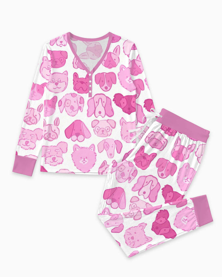 Pink Puppy Faces Bamboo Women Pajama Set