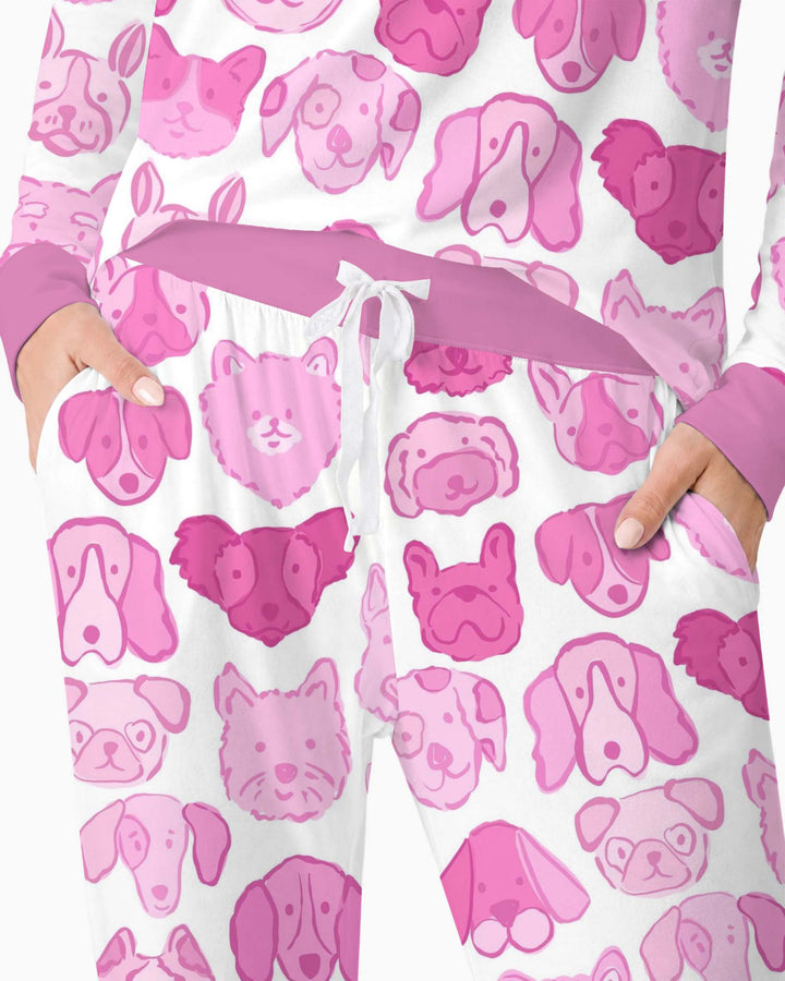 Pink Puppy Faces Bamboo Women Pajama Set