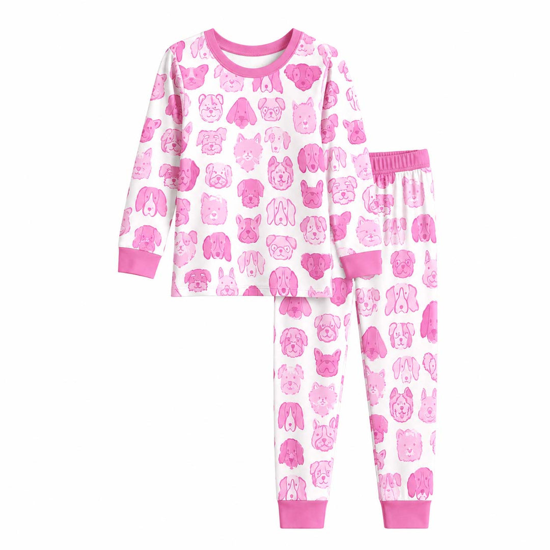 Pink Puppy Faces Bamboo Two Piece Long Sleeve Pajama Set