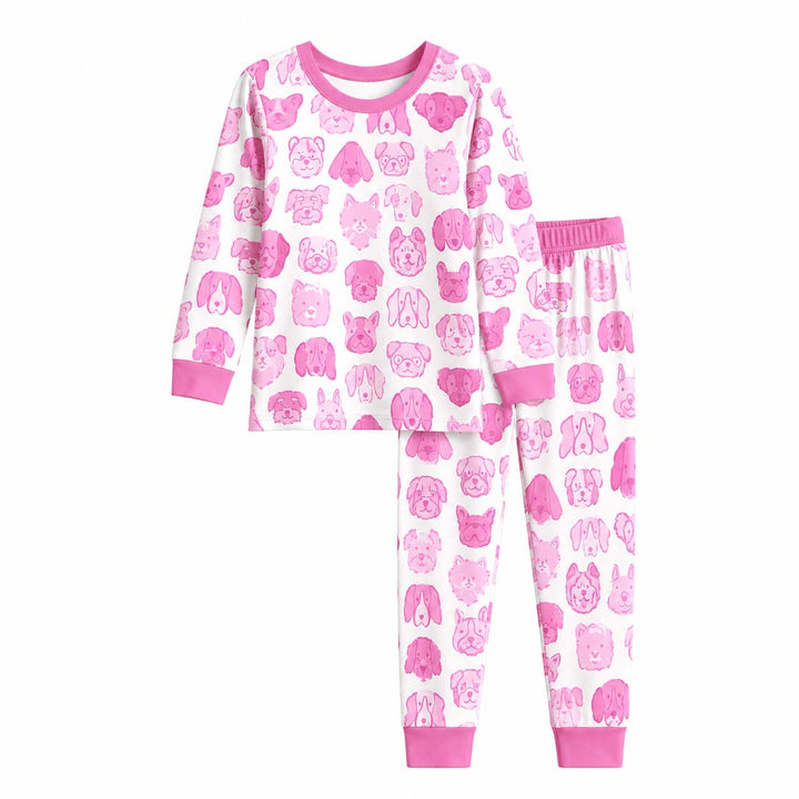 Pink Puppy Faces Bamboo Two Piece Long Sleeve Pajama Set
