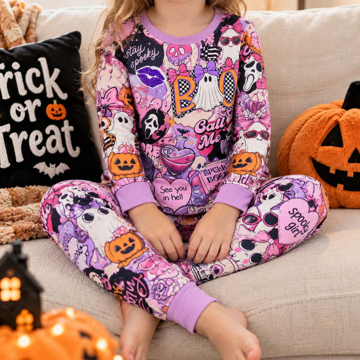 Pink Spooky Girl Halloween Bamboo Two Piece Long Sleeve Pajama Set