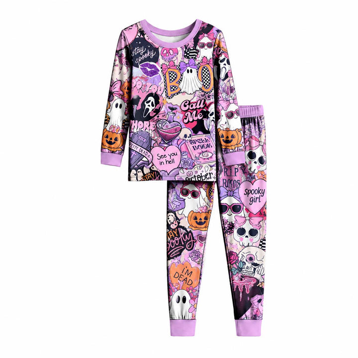 Pink Spooky Girl Halloween Bamboo Two Piece Long Sleeve Pajama Set