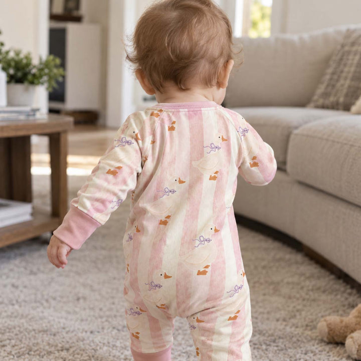 Pink Striped Bow Ducks Bamboo Convertible Zippy