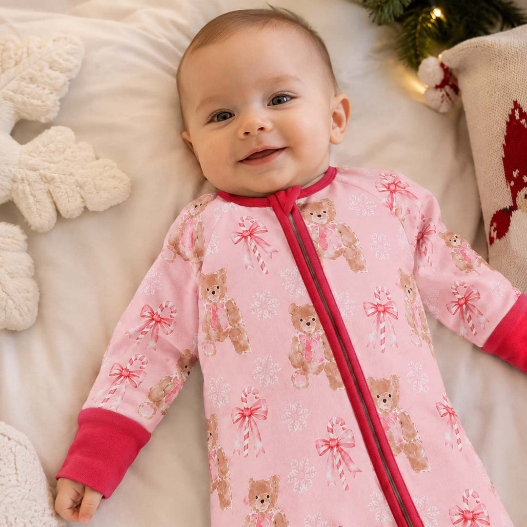 Pink Teddy Bear Candy Cane Christmas Bamboo Convertible Zippy