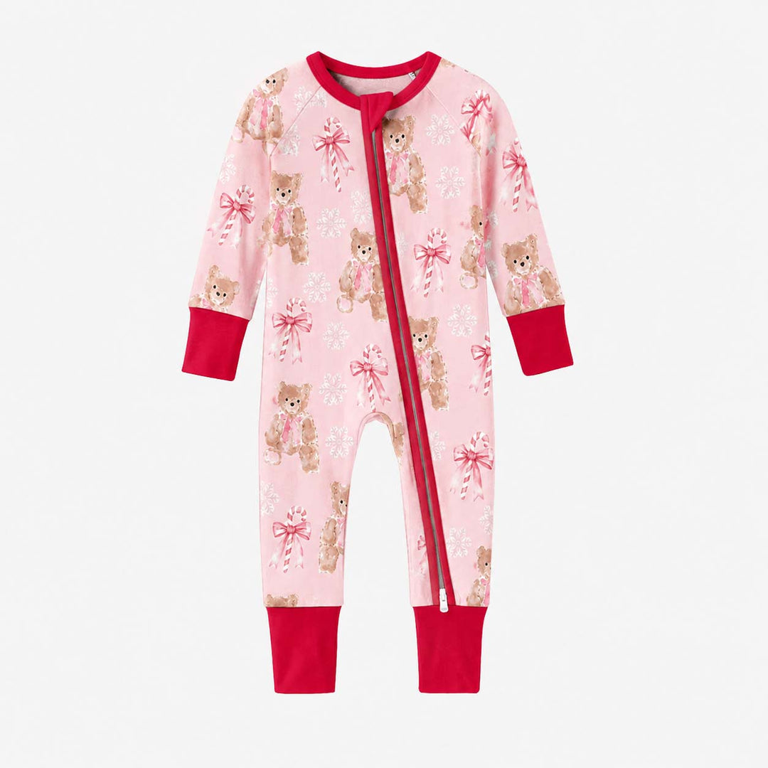 Pink Teddy Bear Candy Cane Christmas Bamboo Convertible Zippy
