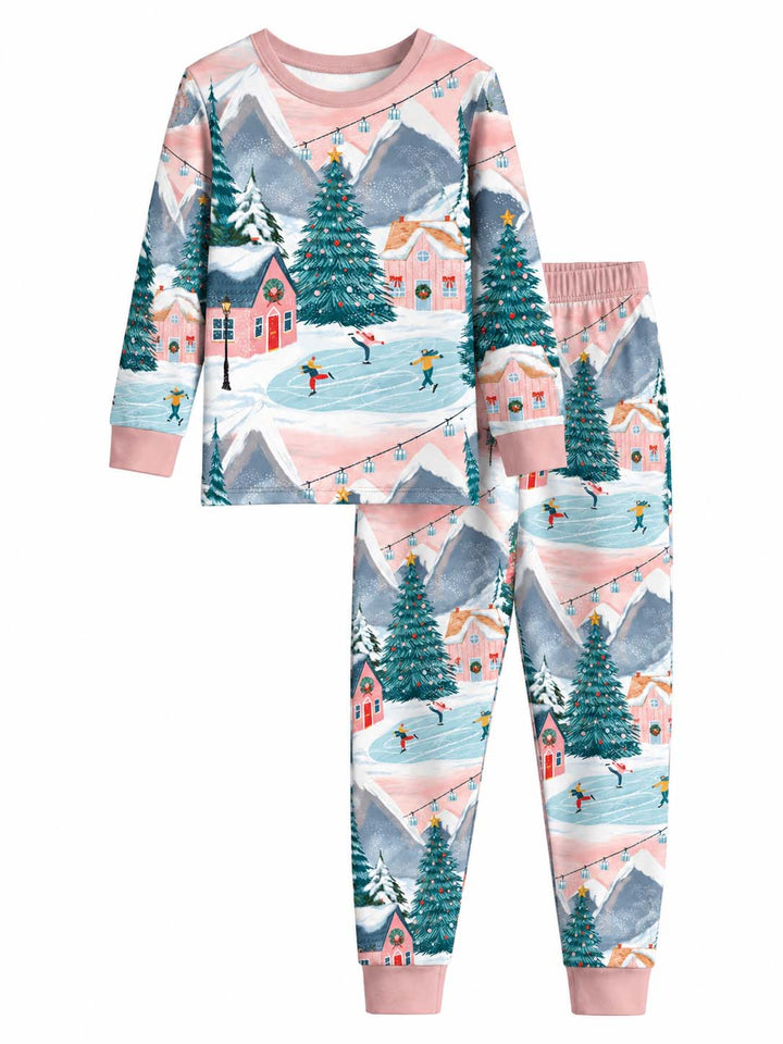 Pink Winter Village Bamboo Two Piece Long Sleeve Pajama Set