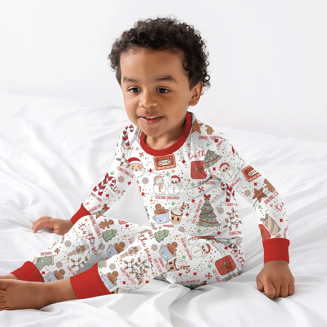 Retro Christmas Bucket List Two Piece Long Sleeve Pajama Set , Retro Christmas Bucket List Two Piece Long Sleeve Pajama Set - 12-18M