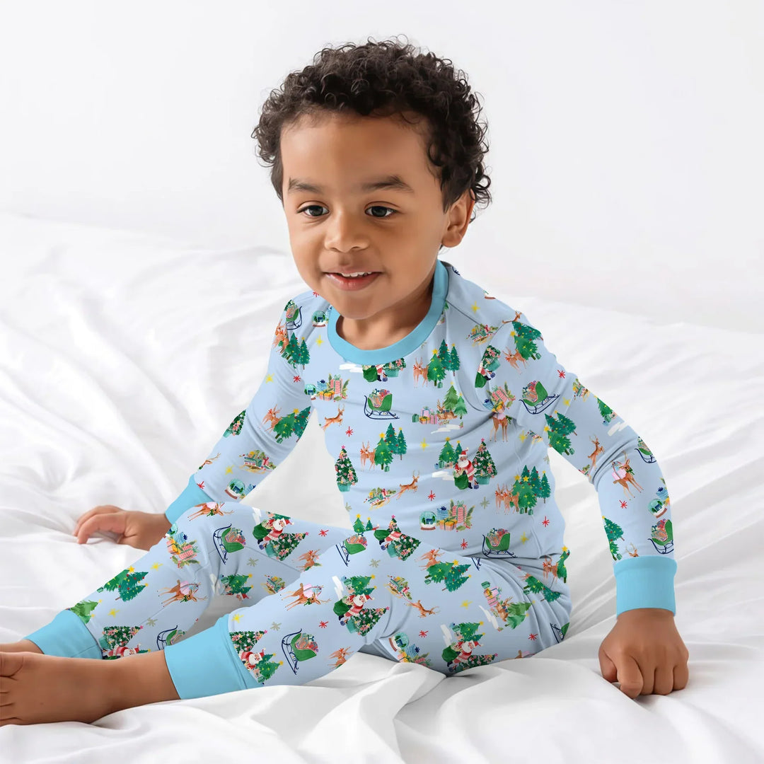 Jolly Forest Christmas Family Matching Bamboo Two Piece Long Sleeve Pajama Set
