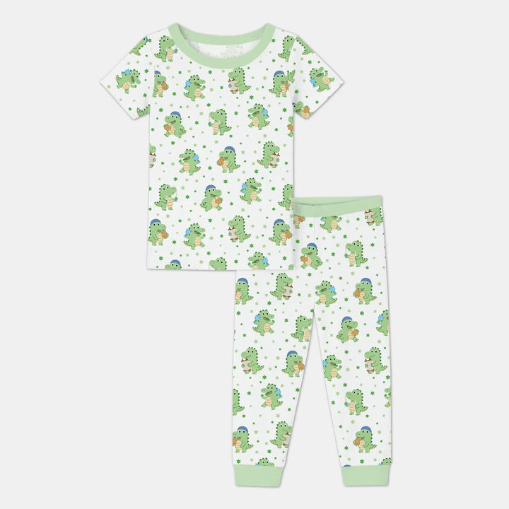 Shabbat Dinosaur Bamboo Two Piece Short Sleeve Pajama Set