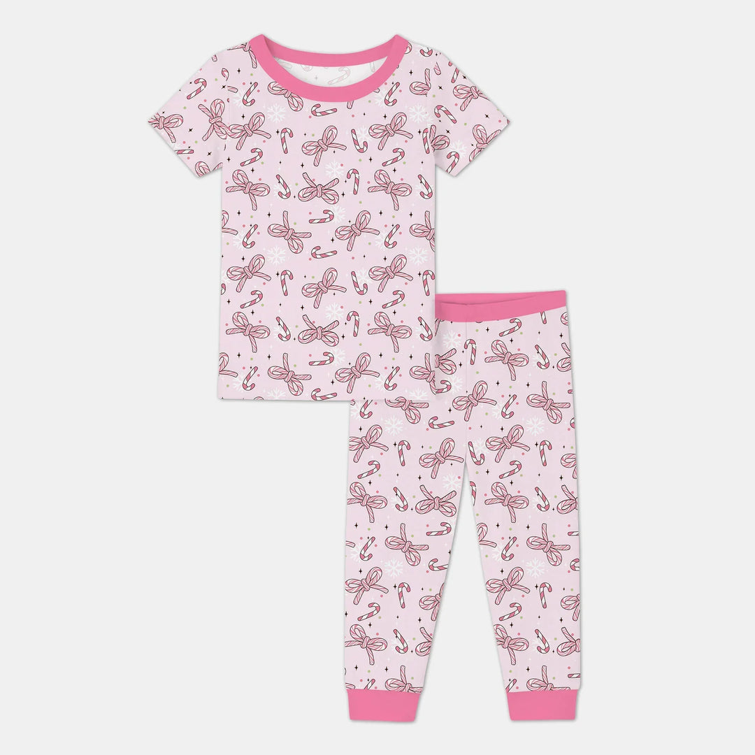 Pink Candy Bows Bamboo Two Piece Short Sleeve Pajama Set