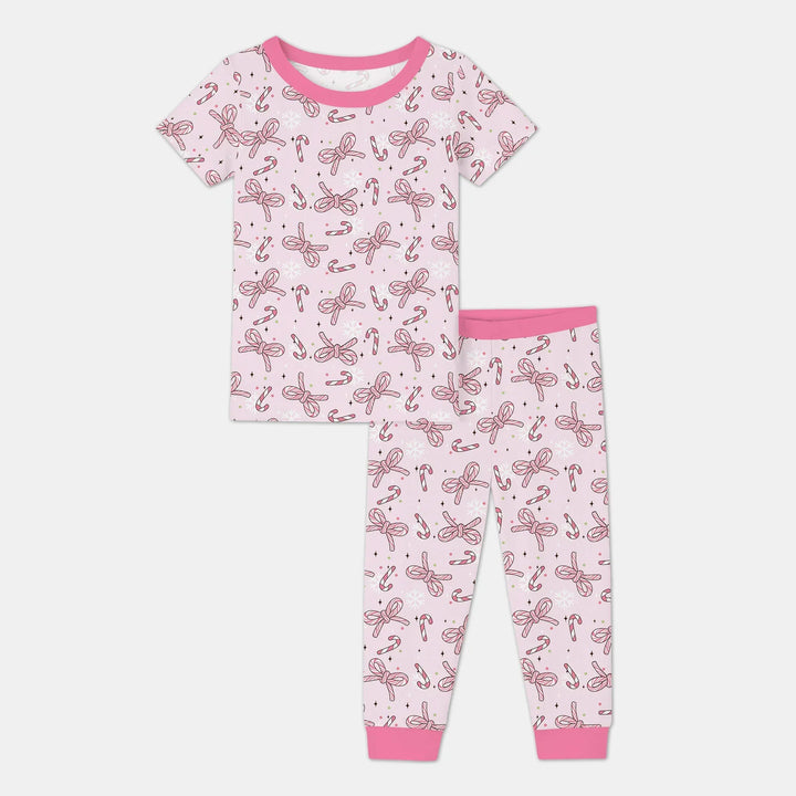 Pink Candy Bows Bamboo Two Piece Short Sleeve Pajama Set