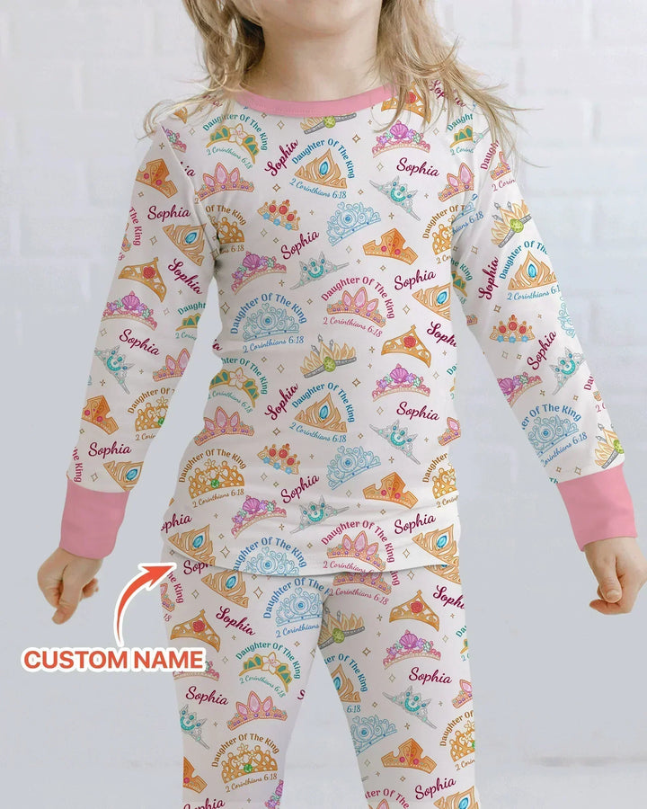 Daughter Of The King Custom Name Bamboo Two Piece Long Sleeve Pajama Set