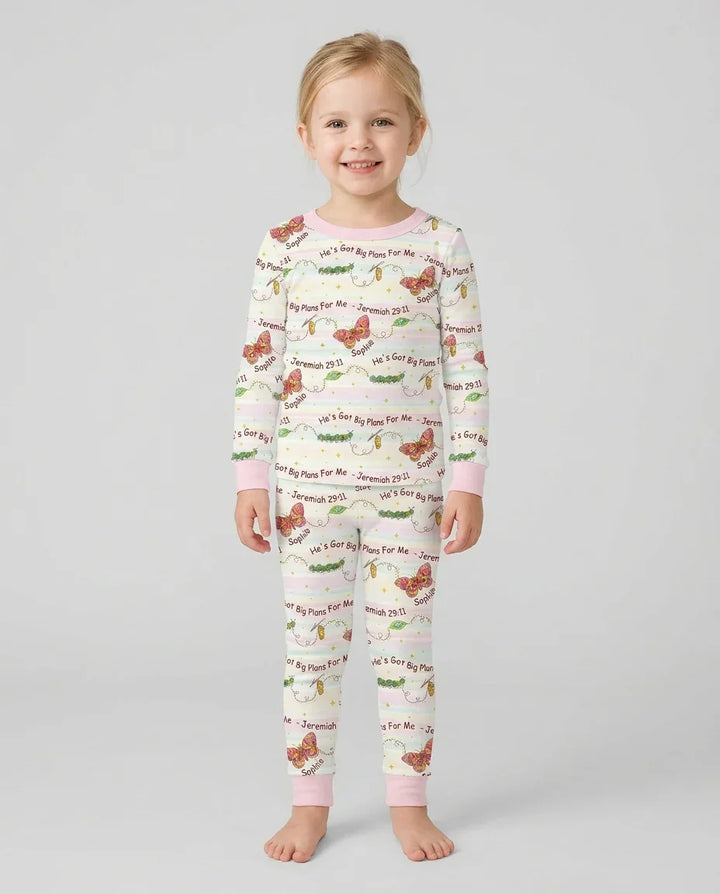 Custom Name He's Got Big Plans For Me  Bamboo Two Piece Long Sleeve Pajama Set