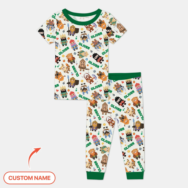 Blocky Buddy Squad Custom Name Bamboo Two Piece Short Sleeve Pajama Set