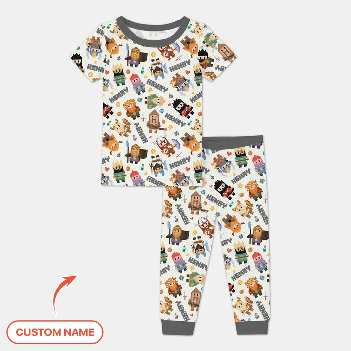 Blocky Buddy Squad Custom Name Bamboo Two Piece Short Sleeve Pajama Set