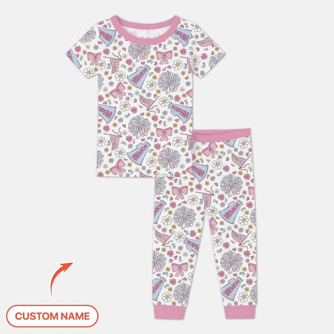 Custom Name Pastel Cheerleader Bamboo Two Piece Short Sleeve Pajama Set