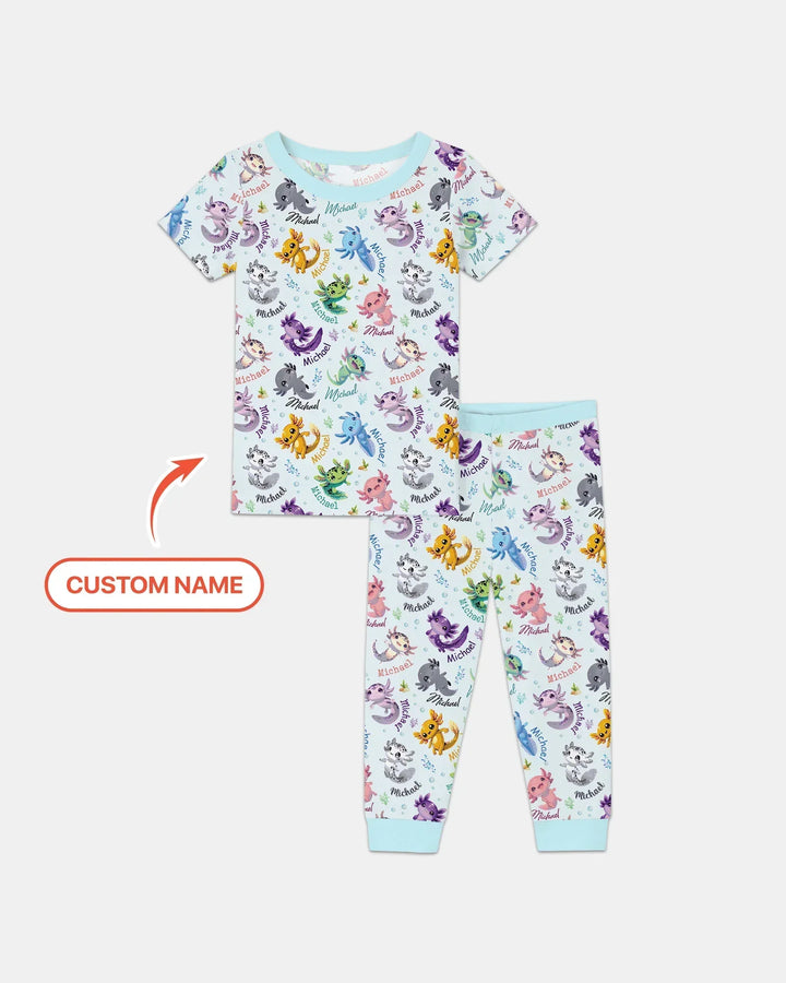 I Love You Axolotl Custom Name Bamboo Two Piece Short Sleeve Pajama Set