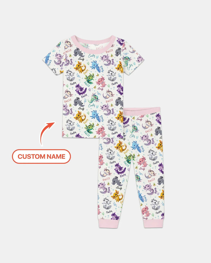 I Love You Axolotl Custom Name Bamboo Two Piece Short Sleeve Pajama Set