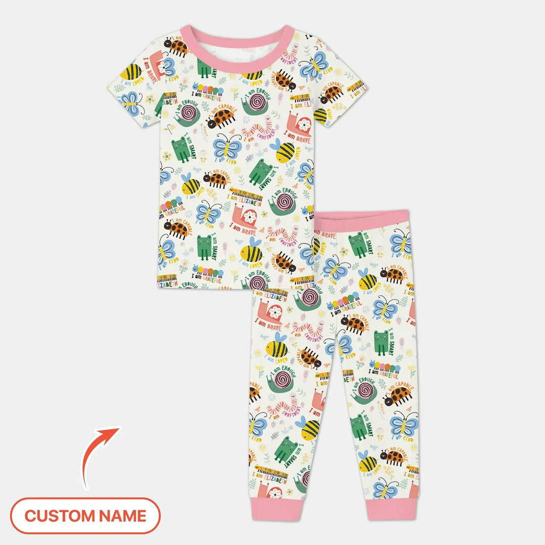 Spring Garden Custom Name Bamboo Two Piece Short Sleeve Pajama Set