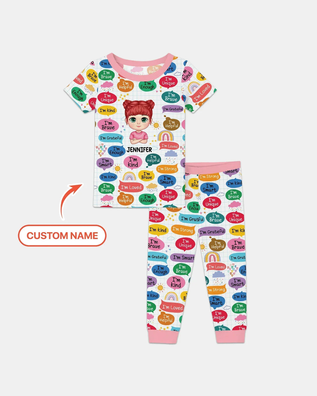 Personalized I'm Kind I'm Brave Bamboo Two Piece Short Sleeve Pajama Set