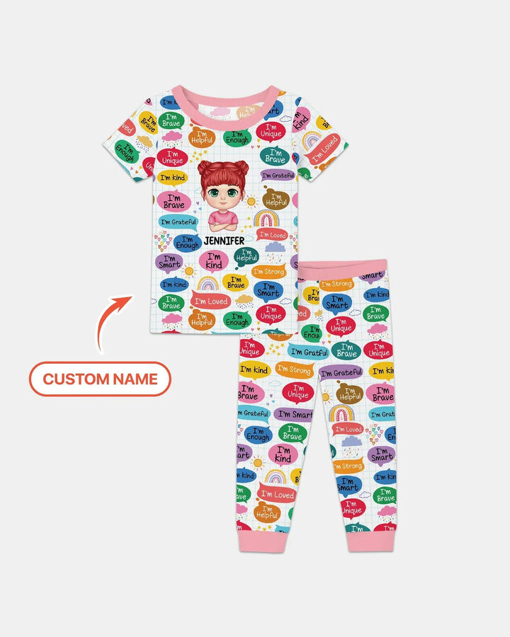 Personalized I'm Kind I'm Brave Bamboo Two Piece Short Sleeve Pajama Set