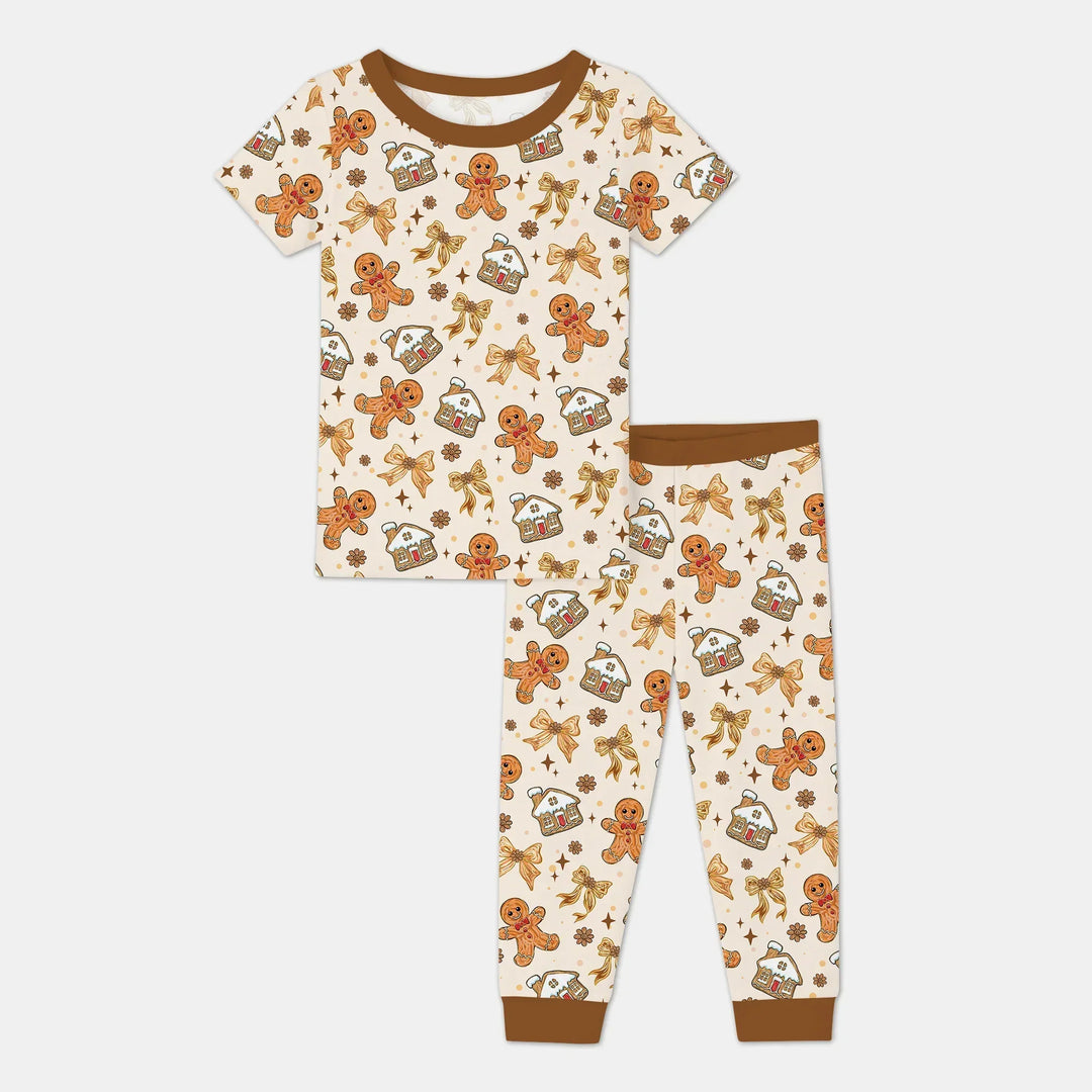 Brushstroke Gingerbread Two Piece Short Sleeve Pajama Set , Brushstroke Gingerbread Two Piece Short Sleeve Pajama Set - 12-18M