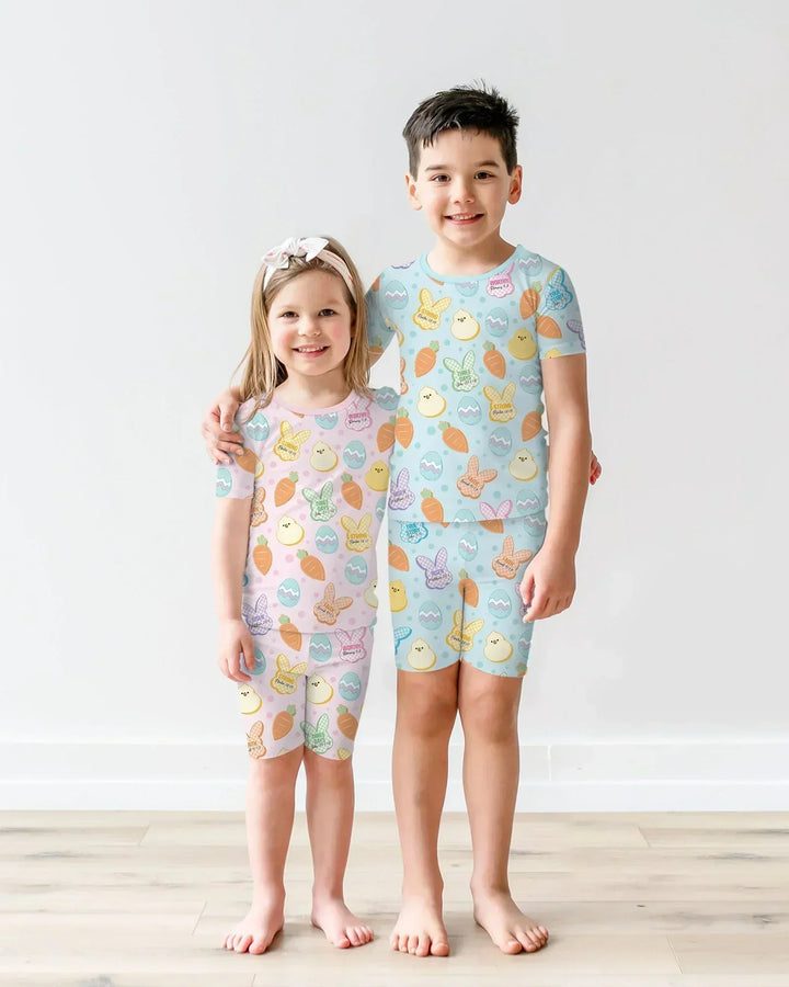 Easter Christian Bunny Bamboo Two Piece Short Sleeve Shorts Pajama Set