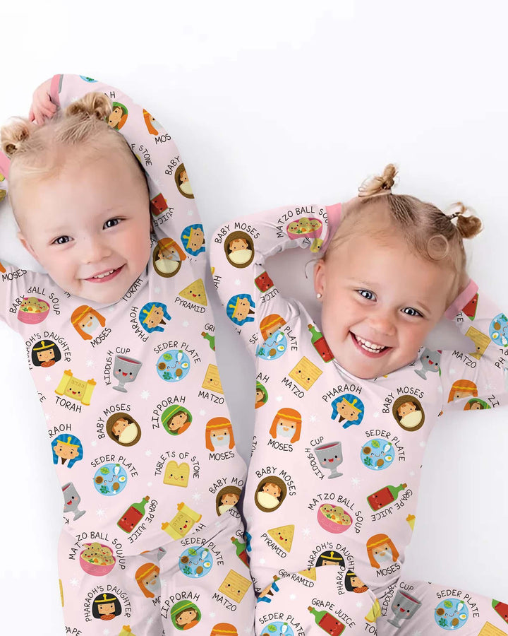 Cute Passover Characters Bamboo Two Piece Long Sleeve Pajama Set