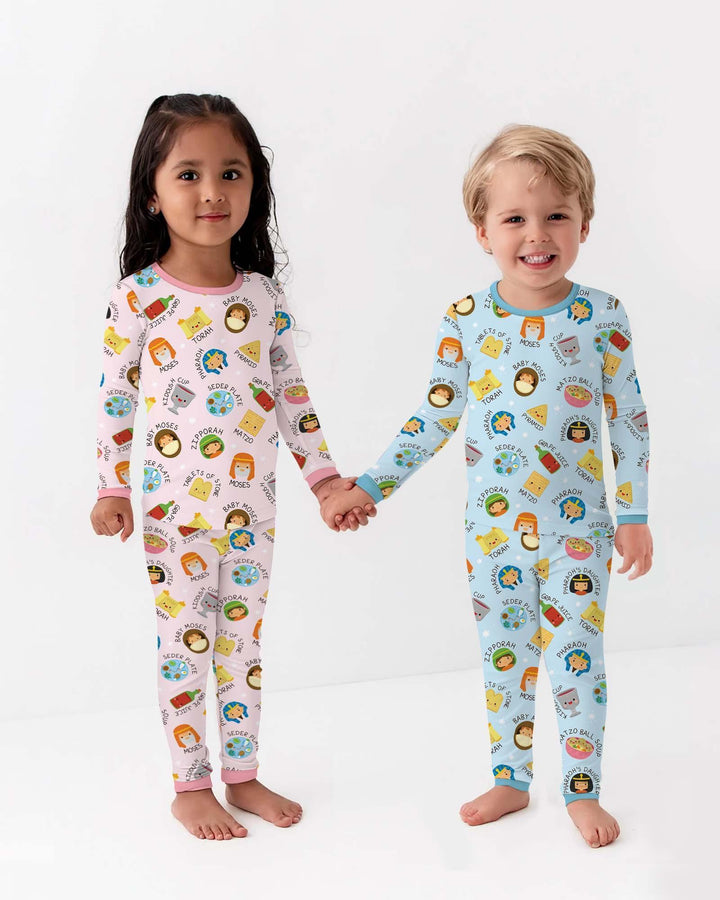 Cute Passover Characters Bamboo Two Piece Long Sleeve Pajama Set