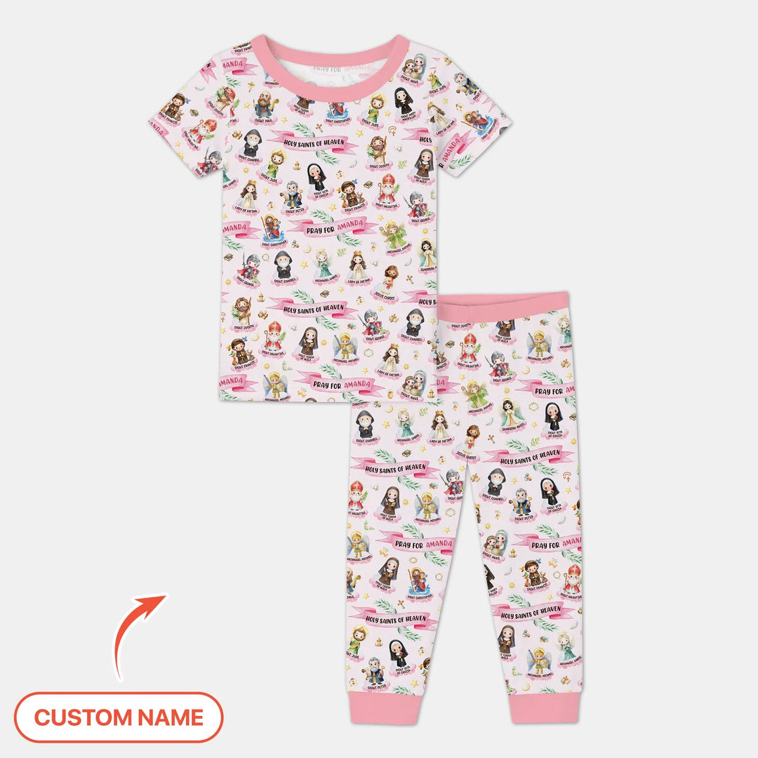 Holy Saints of Heaven Custom Name Bamboo Two Piece Short Sleeve Pajama Set