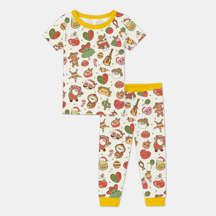 La Fiesta de Navidad Two Piece Short Sleeve Pajama Set , La Fiesta de Navidad Two Piece Short Sleeve Pajama Set - 12-18M / Yellow