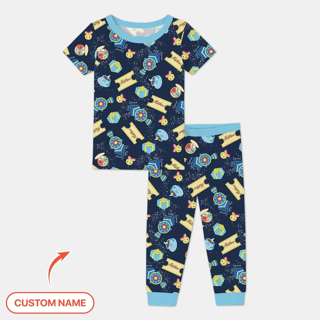 Express Train Christmas Bamboo Two Piece Short Sleeve Pajama Set